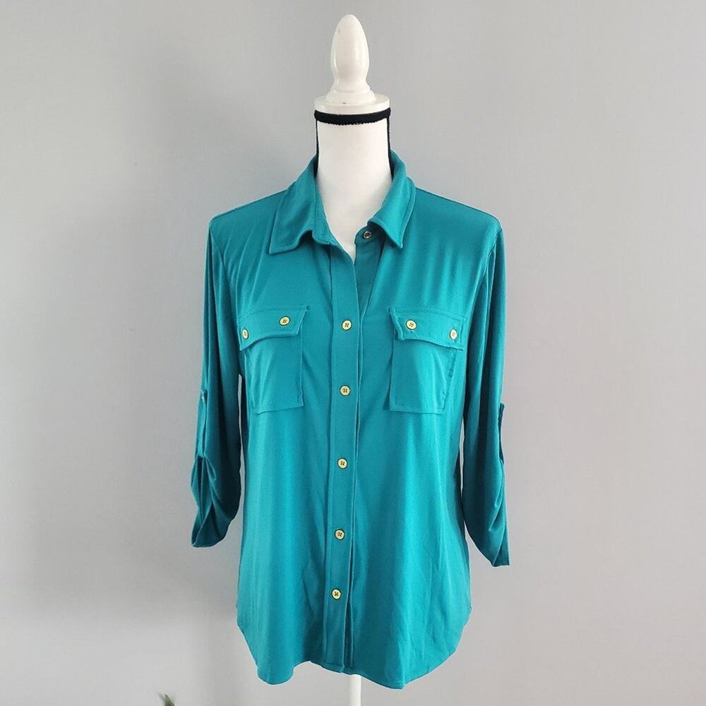 Company Ellen Tracy Green Button Up Relaxed Fit Top L